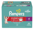 Pampers Diapers Pull On Cruisers 360Â° Fit Disposable Baby Diapers with Stretchy Waistband Super Pack, Size 4 - 64 Diapers, Packaging & Prints May Vary