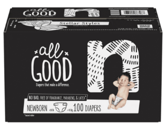 All Good Absorbent and Hypoallergenic Diapers, Newborn, 100 Ct