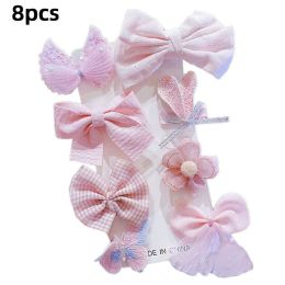 8/9/10Pcs/Set Cartoon Baby Girl Hair Clips Cute Bear Children Hairpins Bowknot Knitted Flower Kids Barretees Baby Hair Accessori (Color: D-1)