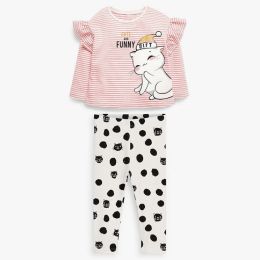 Baby Girl Cartoon Cat & Striped Graphic Long Sleeves Shirt Combo Pants Sets (Size/Age: 90 (12-24M))