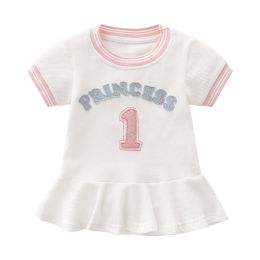 Baby Girl 1pcs Logo Graphic Graphic Side & Neck Striped Design Ruffle Hem Baseball Dress (Size/Age: 110 (3-5Y))
