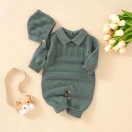Baby Solid Color Crochet Knit Design Lapel Knit Jumpsuit (Size/Age: 59 (0-3M))