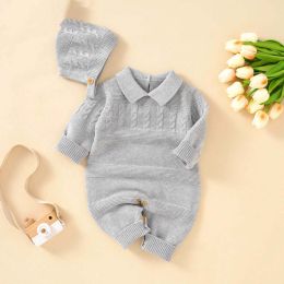 Baby Solid Color Crochet Knit Design Lapel Knit Jumpsuit (Size/Age: 90 (12-24M))