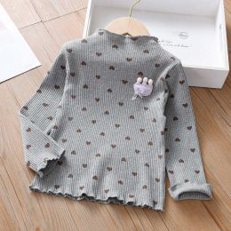 Baby Girl Heart Print Pattern Wooden Ear Design Cotton Shirt (Size/Age: 120 (5-7Y))