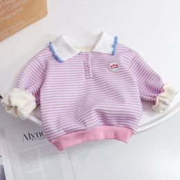 Baby Girl Striped Pattern Polo Neck College Style Hoodies (Size/Age: 130 (7-8Y))