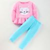 Baby Girl Cartoon Cat Embroidered Pattern Shirt Combo Solid Pants Sets