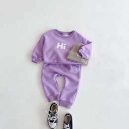 Baby Slogan Graphic Longsleeve Hoodie Combo Smiley Print Trousers Sets (Size/Age: 66 (3-6M))
