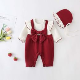 Baby Girl Lettuce Trim Design Big Bow Long Sleeve Jumpsuit (Size/Age: 59 (0-3M))