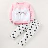 Baby Girl Cartoon Cat Graphic Hoodie Combo Polka Dot Pattern Pant Sets