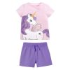 Baby Girl Cartoon Unicorn Pattern O-Neck Tops Combo Solid Purple Shorts Sets