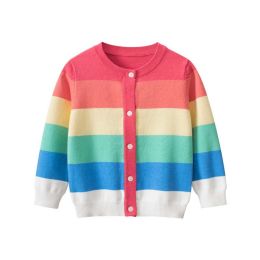 Baby Girl Colorful Striped Pattern Single Breasted Design Knit Cardigan (Size/Age: 140 (8-10Y))