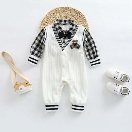 Baby Boy Plaid Patchwork Pattern Bear Embroidered Jumpsuit (Size/Age: 80 (9-12M))
