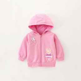 Baby Girl Cartoon Piggy Pattern Solid Color Zipper Cotton Warm Coat (Size/Age: 140 (8-10Y))