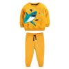 Baby Boy Cartoon Shark Graphic Hoodie Combo Solid Yellow Trousers Fleece Thermal Sets