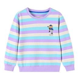 Boys And Girls Bear Print Colorful Striped O-Neck Long Sleeve Hoodie In Autumn (Size/Age: 140 (8-10Y))