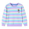 Boys And Girls Bear Print Colorful Striped O-Neck Long Sleeve Hoodie In Autumn