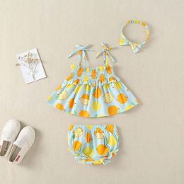Baby Girl Lemon Fruit Print Sleeveless Dress Combo Short Pants In Sets (Size/Age: 90 (12-24M))