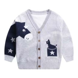Baby Boy Cartoon Animal Embroidered Pattern Button Front V-Neck Cardigan (Size/Age: 140 (8-10Y))