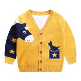 Baby Boy Cartoon Animal Embroidered Pattern Button Front V-Neck Cardigan (Size/Age: 120 (5-7Y))
