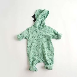 Baby Cartoon Dinosaur Graphic Snap Button Thin Style Rompers With Hat (Size/Age: 80 (9-12M))