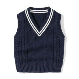Baby Crochet Knitting Pattern Striped V-Neck Design College Style Sleeveless Vest Sweater (Size/Age: 100 (2-3Y))