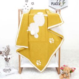 Baby Cartoon Rabbit & Footprints Embroidered Graphic 3D Tail Blanket (Color: Yellow)