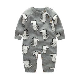 Baby Dinosaur & Pineapple Pattern Shoulder Button Design Knitting Romper Jumpsuit (Size/Age: 73 (6-9M))
