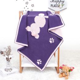 Baby Cartoon Rabbit & Footprints Embroidered Graphic 3D Tail Blanket (Color: purple)