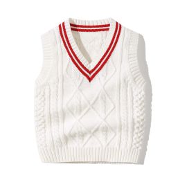 Baby Crochet Knitting Pattern Striped V-Neck Design College Style Sleeveless Vest Sweater (Size/Age: 73 (6-9M))
