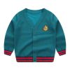 Baby Boy Logo Embroidered Pattern Striped Hem Design V-Neck College Style Cardigan