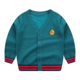 Baby Boy Logo Embroidered Pattern Striped Hem Design V-Neck College Style Cardigan (Size/Age: 130 (7-8Y))