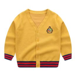 Baby Boy Logo Embroidered Pattern Striped Hem Design V-Neck College Style Cardigan (Size/Age: 110 (3-5Y))