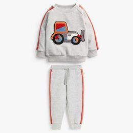 Baby Boy Cartoon Truck Pattern Side Striped Design Hoodie & Trousers Warm Sets (Size/Age: 140 (8-10Y))