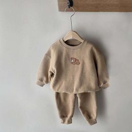 Baby Cartoon Bear Patched Graphic Hoodies Combo Solid Trousers Casual 2 Pieces Sets (Size/Age: 80 (9-12M))