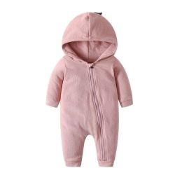 Baby Boy Solid Dinosaur Pattern Zip Design Hoodie Jumpsuit (Size/Age: 59 (0-3M))