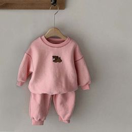Baby Cartoon Bear Patched Graphic Hoodies Combo Solid Trousers Casual 2 Pieces Sets (Size/Age: 73 (6-9M))