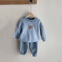 Baby Cartoon Bear Patched Graphic Hoodies Combo Solid Trousers Casual 2 Pieces Sets (Size/Age: 90 (12-24M))