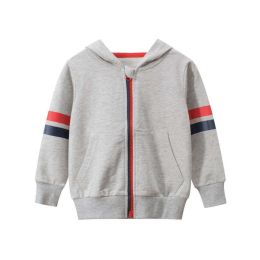 Baby Boy Striped Sleeves Design Zipper Front Solid Color Casual Coat (Size/Age: 130 (7-8Y))