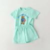 Baby Cartoon Bear & Letters Graphic O-Neck Tee Combo Solid Shorts Sets