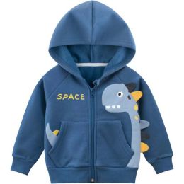 Baby Cartoon Dinosaur Graphic Zipper Front Fleece Coat With Hat (Size/Age: 140 (8-10Y))