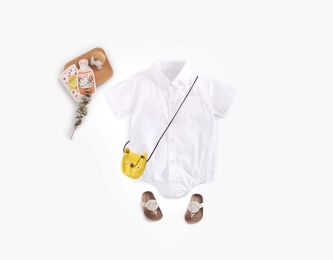 Baby Boy Solid Color Buttoned Shirt With Pockets Short Sleeve Onesies Online In Summer (Size/Age: 80 (9-12M))