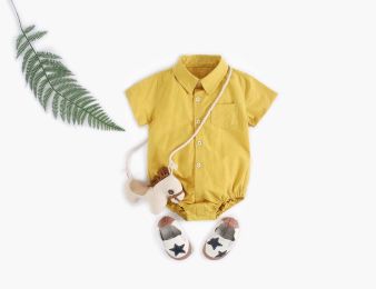 Baby Boy Solid Color Buttoned Shirt With Pockets Short Sleeve Onesies Online In Summer (Size/Age: 66 (3-6M))