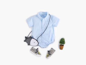Baby Boy Solid Color Buttoned Shirt With Pockets Short Sleeve Onesies Online In Summer (Size/Age: 90 (12-24M))
