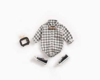 Baby Boy Plaid Pattern Buttoned Shirt With Pockets Long Sleeve Onesies In Autumn (Size/Age: 80 (9-12M))