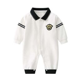 Baby Boy Logo Patched Pattern Quarter Button Design Lapel College Style Romper (Size/Age: 80 (9-12M))