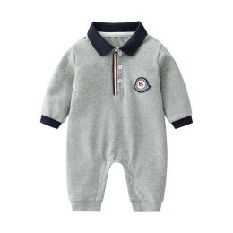 Baby Boy Logo Patched Pattern Quarter Button Design Lapel College Style Romper (Size/Age: 59 (0-3M))