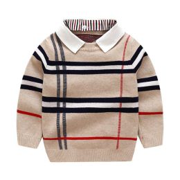 Baby Boy Striped Pattern False 1 Pieces Sweater With Detachable Shirt Neck (Size/Age: 120 (5-7Y))