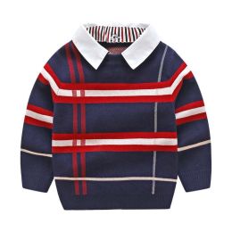 Baby Boy Striped Pattern False 1 Pieces Sweater With Detachable Shirt Neck (Size/Age: 140 (8-10Y))