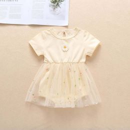 Baby Girl Embroidery Daisy Short-Sleeved Round Collar Dress (Size/Age: 66 (3-6M))