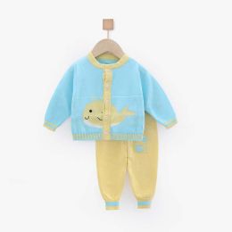 Baby Cartoon Pattern Button Front Cardigan With Contrast Design Trousers Sets (Size/Age: 80 (9-12M))
